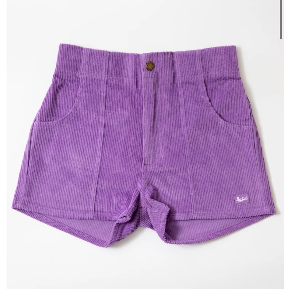 Hammies Womens Corduroy Shorts Purple High Waisted Retro 70s Style Size 24